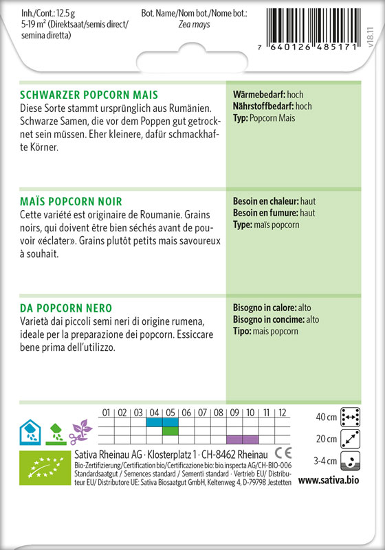 Bio Saatgut Schwarzer Popcorn Mais Info